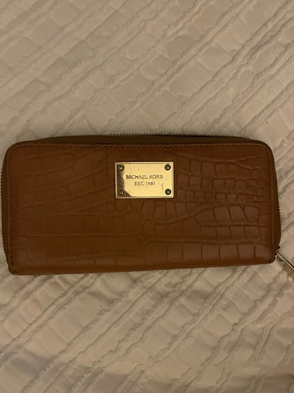 Michael Kors Tan Croc-Embossed Zip-Around Wallet
